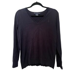 Ralph Lauren Golf Navy Blue V-Neck Long Sleeve Sweater – Large – 100% Cotton